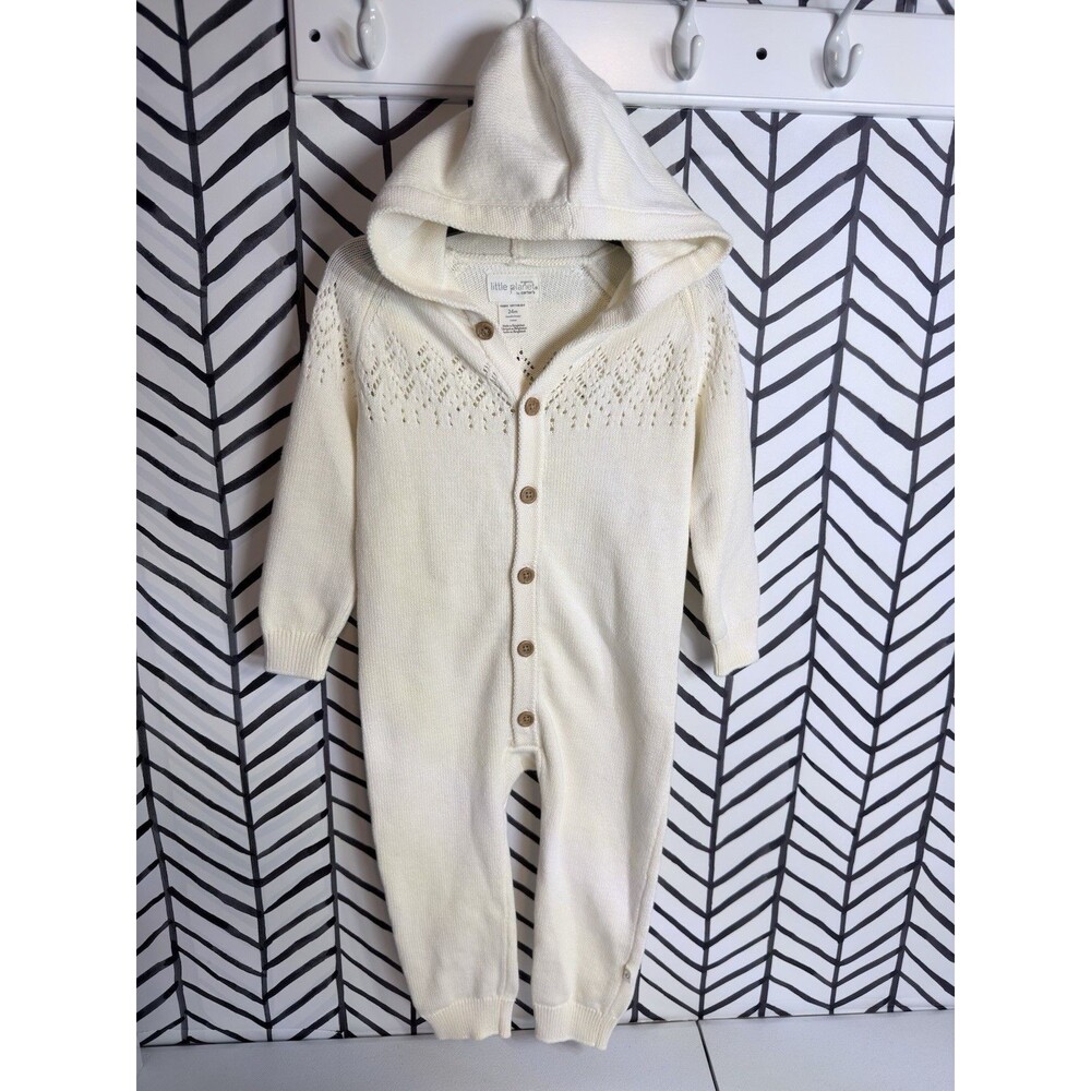 Little Planet Carter’s White Organic Cotton Hood Knit Button Unisex Baby Outfit